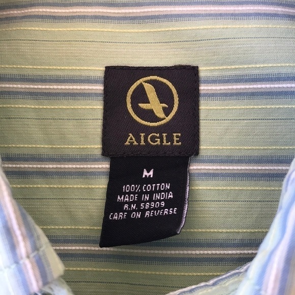 Aigle Stripe Print Short Sleeve Collared Button Down Shirt - Picture 5 of 8